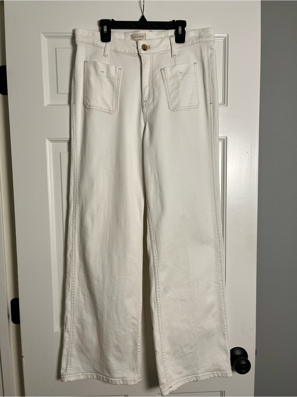 Anthropologie PILCRO Ivory Wide Leg Denim Pants with Patch Pockets.   Size 12 - Picture 2 of 8